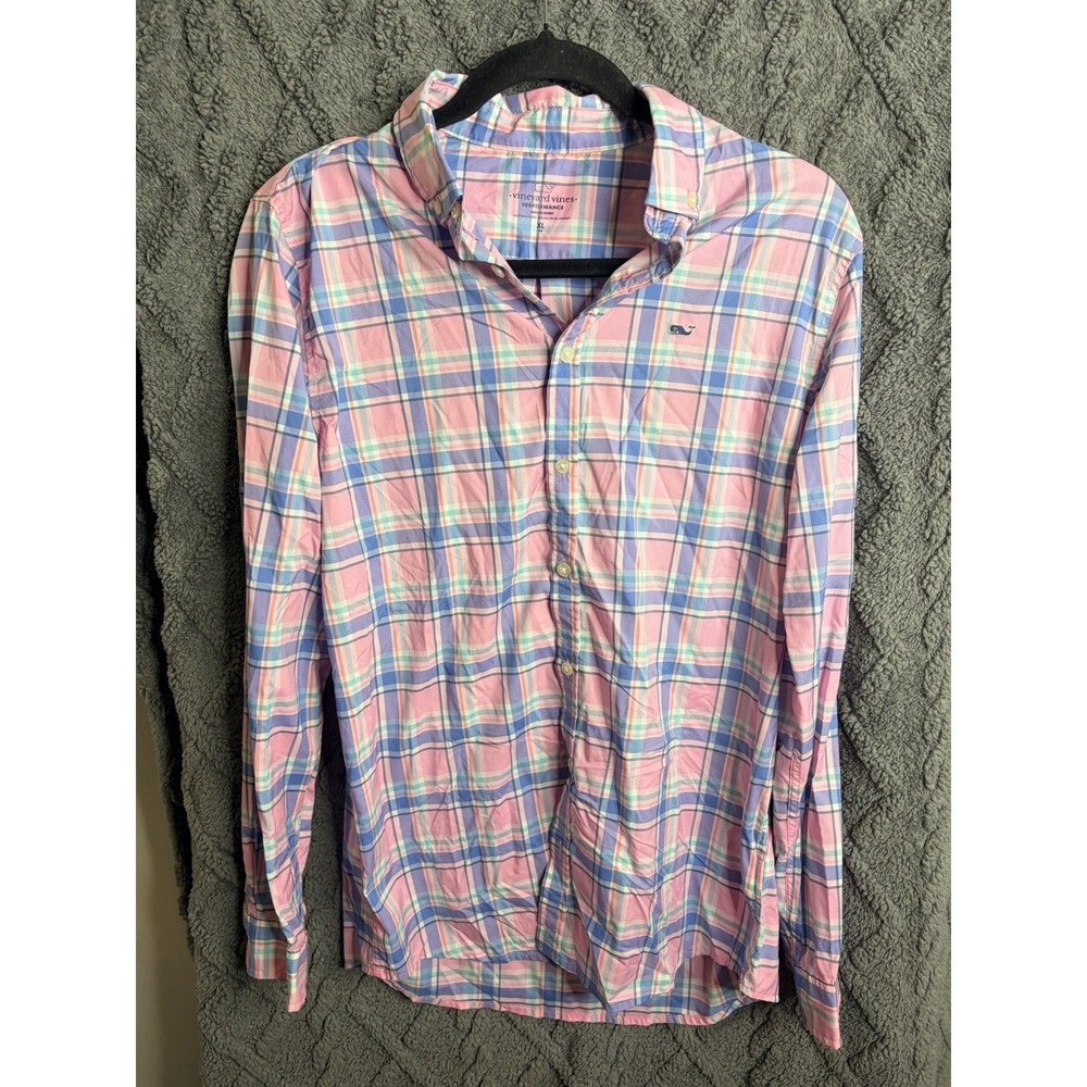 Vineyard Vines girl Whale Shirt long-sleeve plaid flannel pink blue YXL